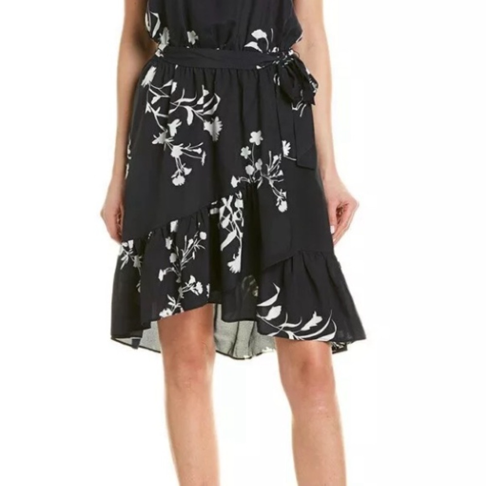 JOIE Deme B Floral Faux Wrap Ruffle Hem Dress Navy Blue White - Retails $398 - Picture 5 of 11